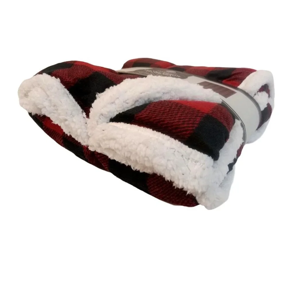 Altitude Home Velvet Throw To Sherpa 50 x 70 Red Black White Check Print Soft